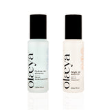 Mon Duo Éclat, sérum vitamine C Bright Me et sérum Hydrate Me Olaeya sur fond blanc