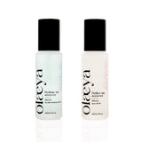 Mon Duo Peau Neuve, sérum AHA Perfect Me et sérum Hydrate Me Olaeya sur fond blanc