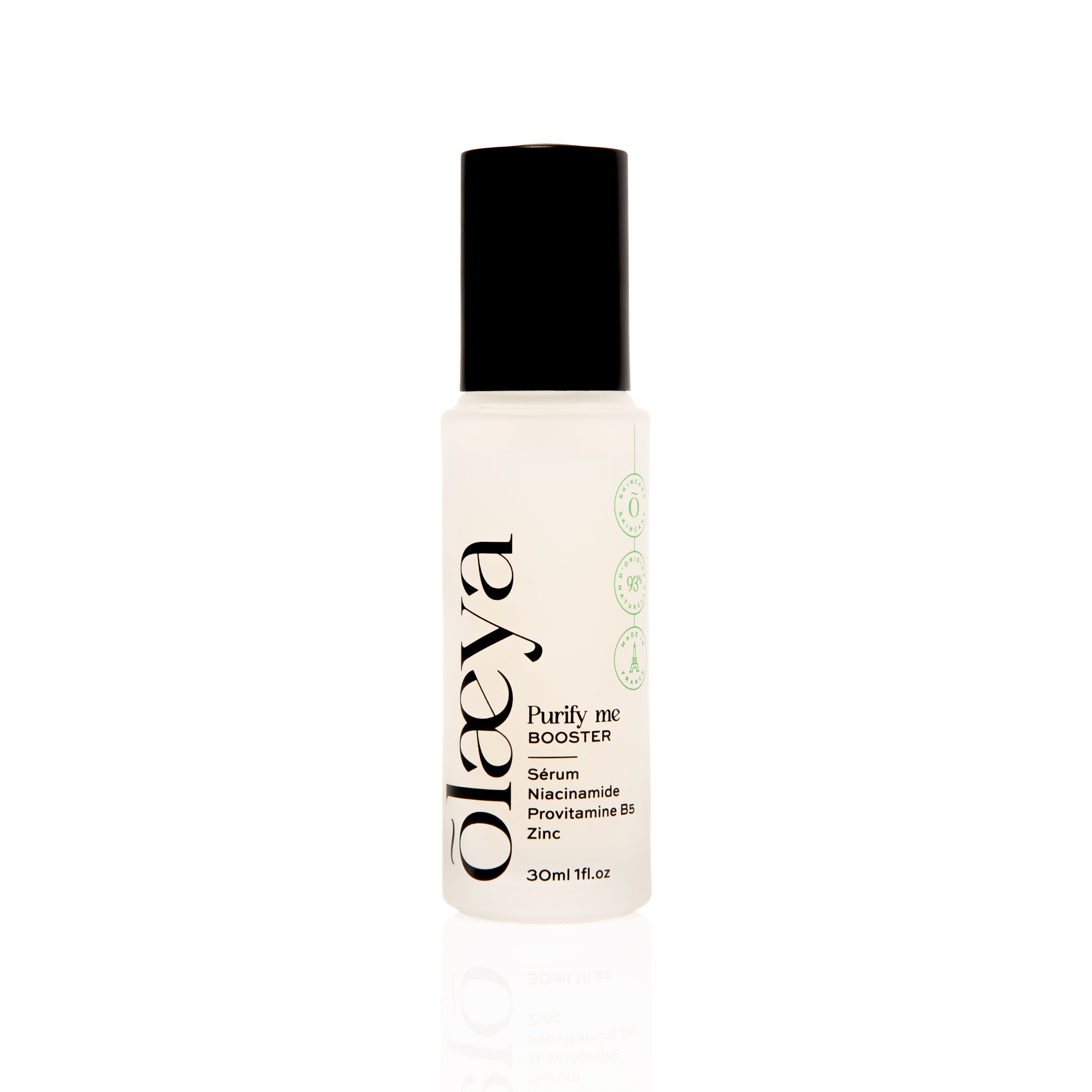 Sérum niacinamide, provitamine B5 et zinc Booster Purify Me Õlaeya sur fond blanc
